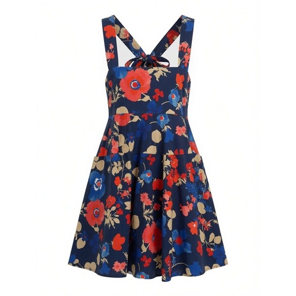 Peter Som Dresses & Skirts - Peter Som Floral Mini Dress Sz 10 Blue Red Tie Back Babydoll Sundress Pockets EU